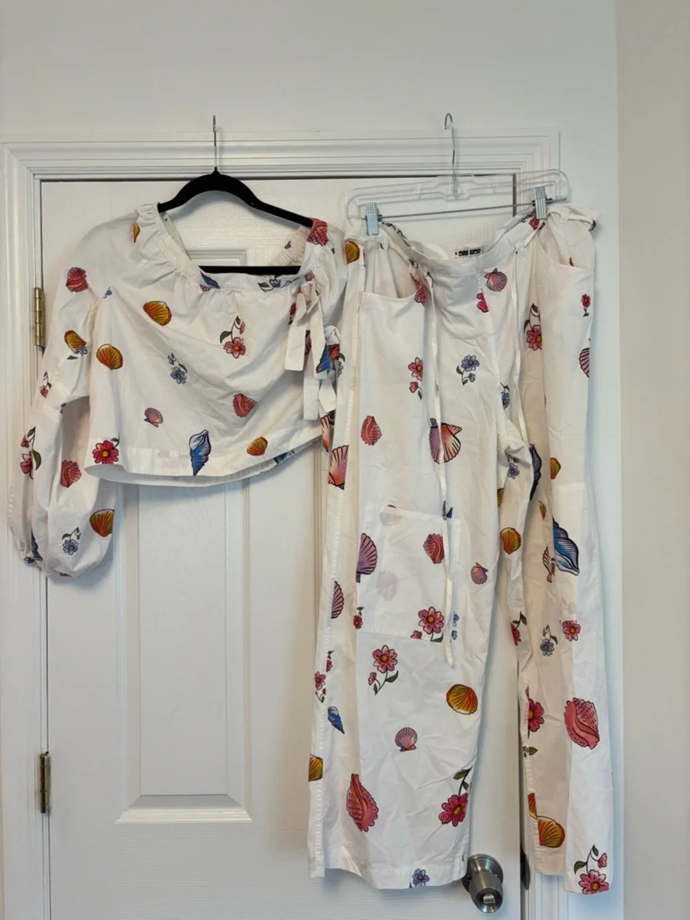 Ciao Lucia Lea One Shoulder Top & Matching Wide Leg Pants Set Floral Shell Print